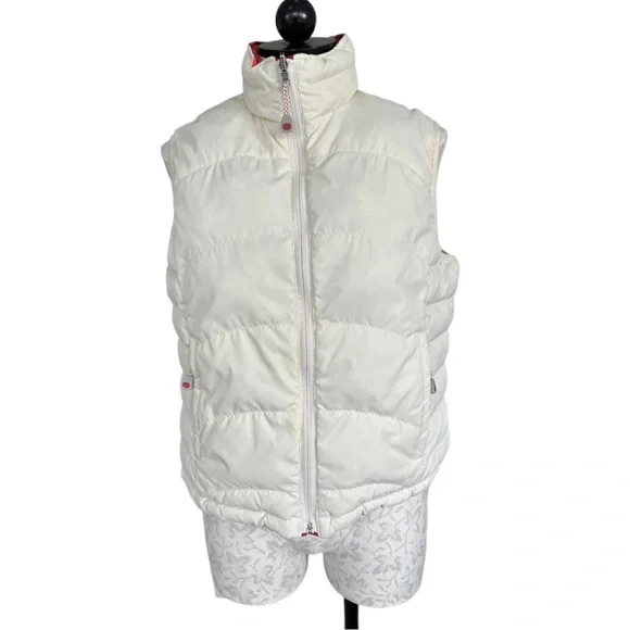 LL Bean Reversible Coral Floral Cream Down Puffer Vest  Size Medium - Picture 4 of 15